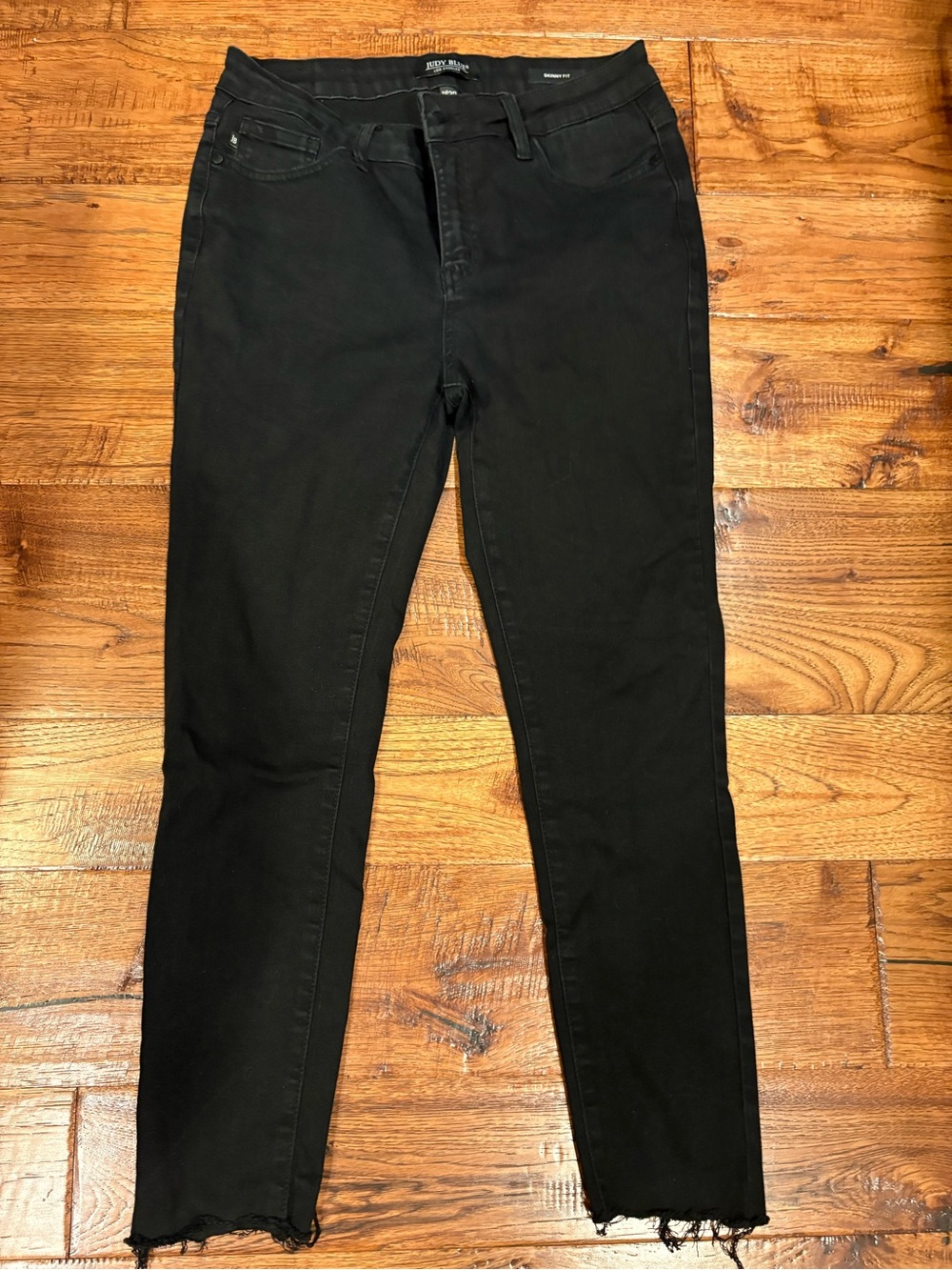 Judy Blue Black Skinny Jeans Size 11/30 Raw Frayed Hem Stretch 25”